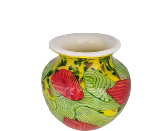 Cheerful summer round flower vase - Decorative glass vase - Spring vibes - Artisan glass vase - gift for her