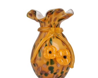 Beautiful round flower vase - The vase as if it were wearing a bow - Tied vase - Unique autumn colors - Flower vase - glass art