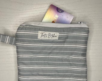 Monedero pequeño con cremallera a rayas hecho a mano, tarjetero