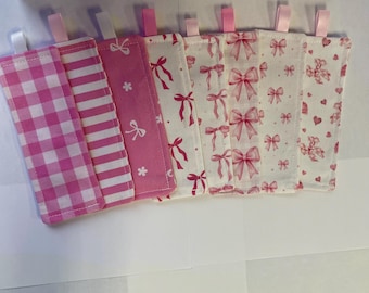 Pink Bow Fabric Bookmark with Ribbon | Quilted Book Lover Gift