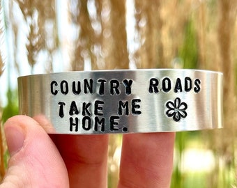 Country Roads Take Me Home Adjustable Aluminum Cuff