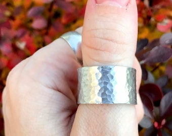 Hammered Aluminum Unisex Adjustable Thick Ring