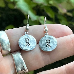 Breast Cancer Awareness Hammered Aluminum Earrings