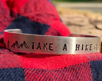 Unisex Take A Hike Adjustable Hand Stamped Aluminum Cuff