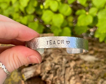 Teacher Appreciation Hammered Aluminum Cuff