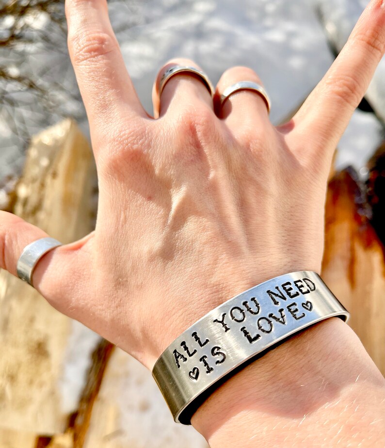 All You Need Is Love Unisex Adjustable Aluminum Cuff image 2