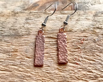 Hammered Copper Slim Rectangle Earrings