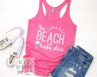 The Beach is My Happy Place Tank Top | Beach Tank | Summer Tank | Women's Tank Top | Workout Tank | Tri-blend Racerback Tank | Ladies Tank