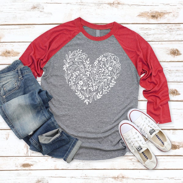 Floral Heart Shirt | Floral Heart Baseball Tee | Mother's Day Raglan | Love Shirt | Mom Shirt | Valentine's Day Shirt | Heart Raglan Tee