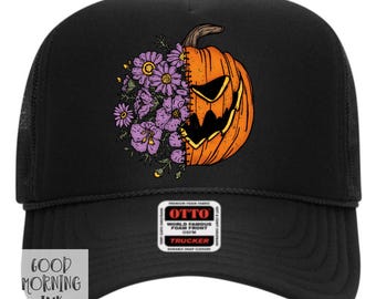 Halloween Trucker Hat | Floral Pumpkin Fall Womens Foam Otto Brand Cap