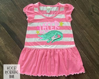Toddler Summer Later Gator Dress | Funny Kids Light weight Summer Sleeveless Dress | Toddler Ruffle Sleeve Alligator Dress