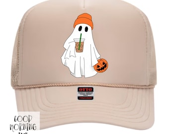Coffee Ghost Trucker Hat | Halloween Womens Foam Otto Brand Cap