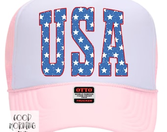 Womens USA Stars Flag Trucker Hat | Summer Fish Hat for Ladies | America Otto Foam Hat | 4th of July Ball Cap