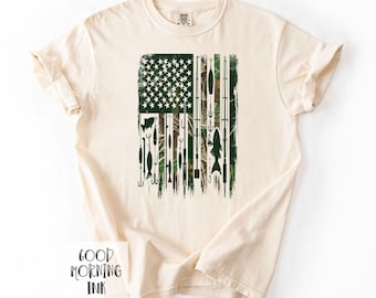 Mens Fishing Camo Flag Shirt | Comfort Colors Patriotic Tee | Father's Day Gift
