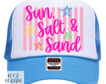 Womens Summer Trucker Hat | Sun, Salt & Sand Preppy Hat for Ladies | Otto Foam Colorful Cap