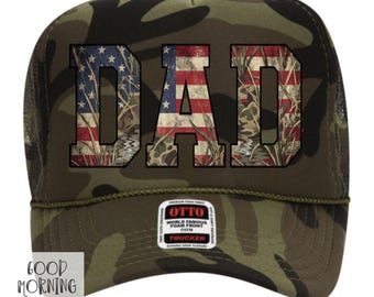 Dad Camo Flag Trucker Hat | Summer Hat for Men | America Otto Foam Hat | Guys 4th of July Ball Cap | Father's Day