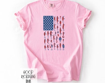 Fishing Flag Shirt | Fishing Lures Comfort Colors Patriotic Tee | 4th of July Shirt | America Tee