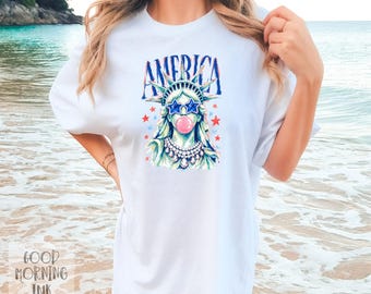 Womens 4th of July Shirt | Lady Liberty Comfort Colors Patriotic Tee | Independence Day Shirt | America's 250th Birthday Tee
