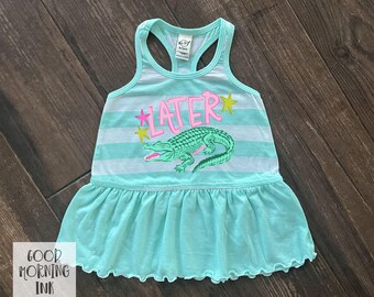 Toddler Girl Later Gator Dress | Funny Kids Summer Sleeveless Dress | Toddler Ruffle Alligator Dress
