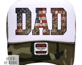 Dad Camo Trucker Hat | Summer Hat for Men | USA Otto Foam Hat | Guys 4th of July Ball Cap | Father's Day Gift