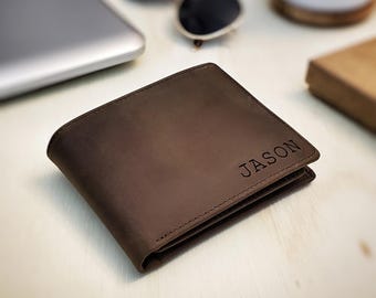 La billetera de cuero más vendida como regalo de aniversario para hombres, billetera dividida de grano completo personalizada con tarjetero RFID