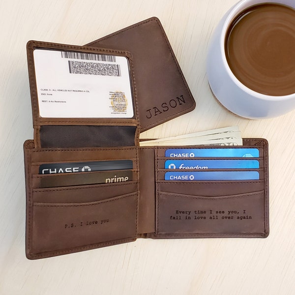 Best Selling Leather Wallet Anniversary Gift for Men, Personalized Custom Full Grain Split Billfold RFID Cardholder