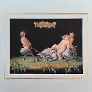 Gouache in stile pompeiano. Trionfo di Sileno. Belle arti. Tempera originale. Arte italiana. Mitologia romana. Regalo per amanti dell'arte. Decorazione murale.