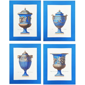 Vasi antichi. Set di quattro stampe colorate fatte a mano. Pittura ad acquerello. Arte italiana. Decorazione per soggiorno. Regalo per amanti dell'arte.