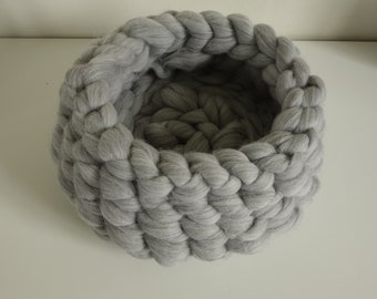 Hand Knitted Merino Wool Cat Basket, Cozy Cat Cave