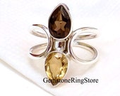 Citrine Ring, Smoky Quartz Ring, Gemstone Ring, Handmade Ring, Statement Ring, Boho Ring, 925 Silver Ring, Women Ring, Gift For Her