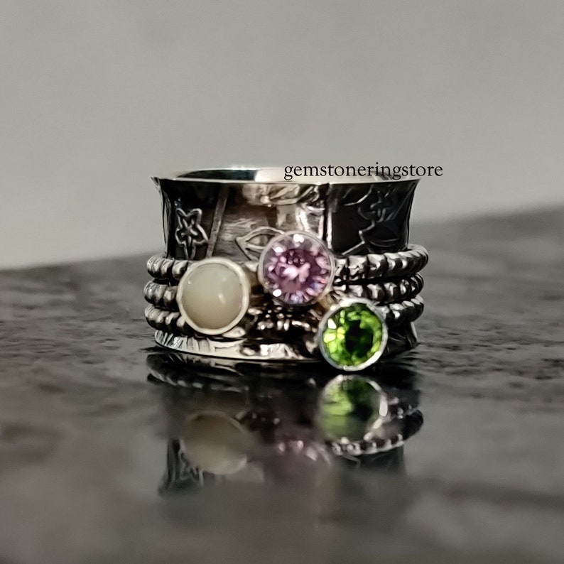 Peridot Ring Thumb Ring Bohemian Ring Gypsy Ring Spinner ring Rose Quartz Ring Natural Opal Ring Starling Silver ring Worry Ring