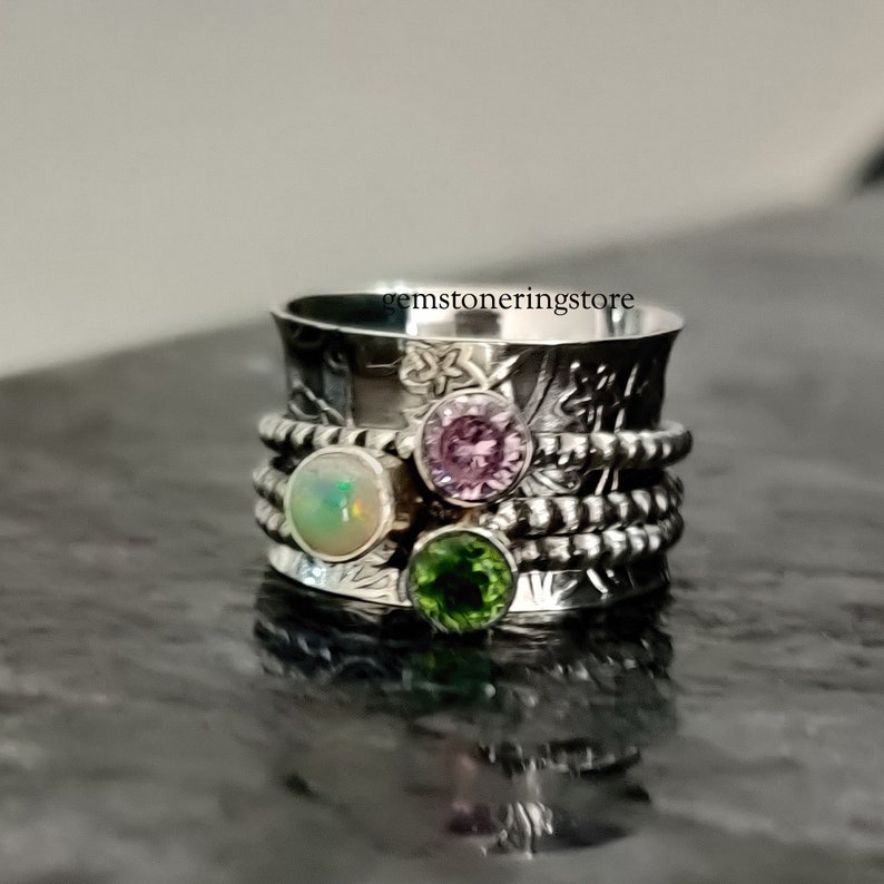 Peridot Ring Thumb Ring Bohemian Ring Gypsy Ring Spinner ring Rose Quartz Ring Natural Opal Ring Starling Silver ring Worry Ring