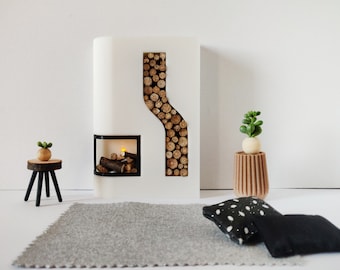 Dollhouse Modern Fireplace 1/12 Scale