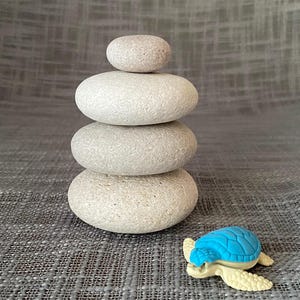 Set Of 4 Round Stacking Sea Stones - Natural Beach Pebbles for Balance, Decor, Meditation