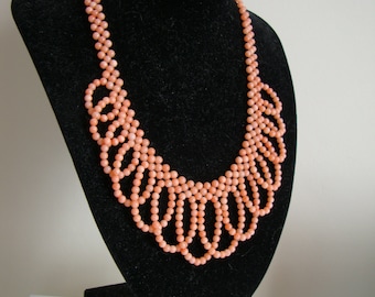 Vintage Pink Angel Skin Coral Multi Strand Bead Necklace