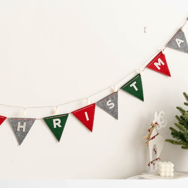 Christmas Tree Bunting, Festive Bunting, Christmas Felt Triangle Banners, Christmas Tree Bunting, Fireplace Bunting