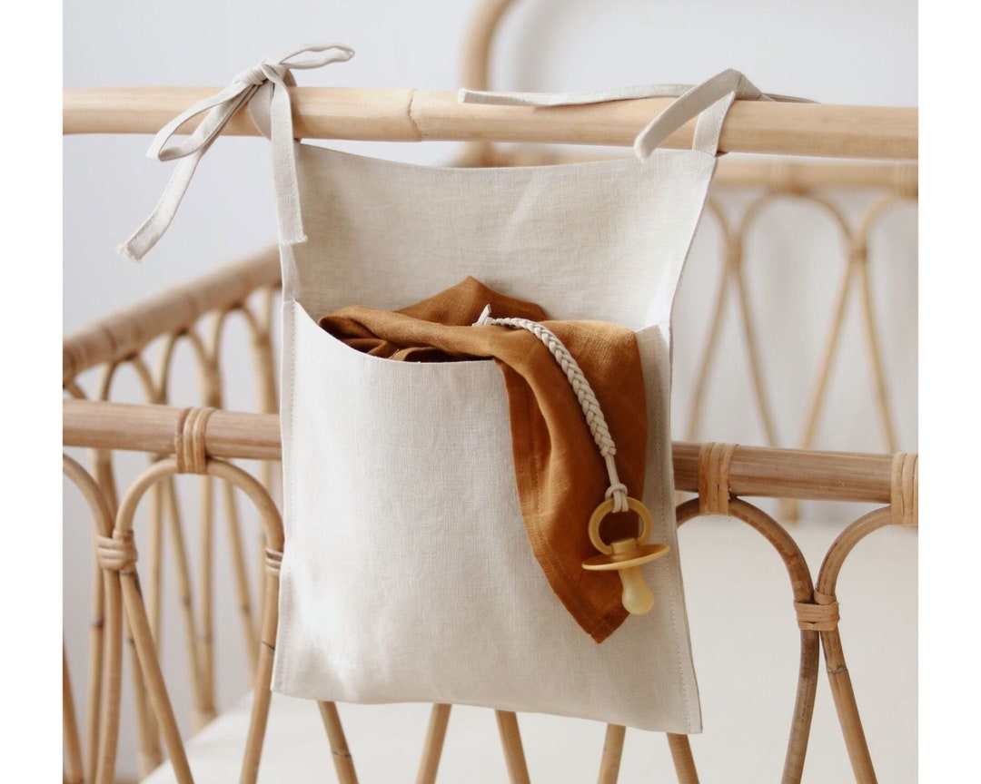 Linen Nursery Storage, Tied Linen Bags, Nursery Caddy, Cot Organiser