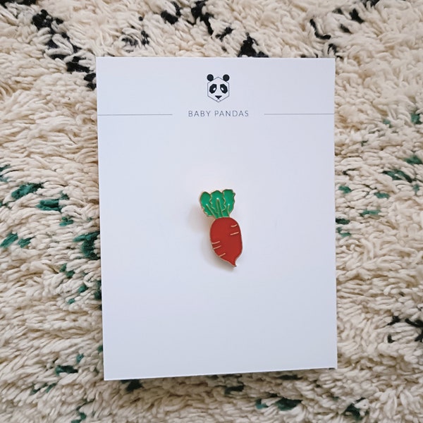 Carrot Badge, Radish Enamel Pin, Red Raddish Pin, Cute Enamel Pin, Vintage Enamel Pin, Vegan Lapel Pin, Vegan Coat Pin, Vegan Gift