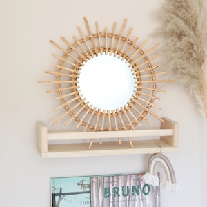 Sun Rattan Mirror, Kids Decorative Mirror, Boho Wooden Mirror, Bamboo Mirror, Round Bamboo Mirror, Boho Nursery, Kids Mirror, Nursery Mirror