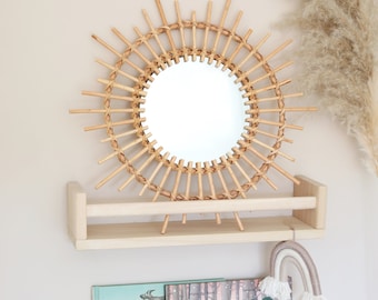 Miroir en rotin solaire, miroir décoratif pour enfants, miroir en bois Boho, miroir en bambou, miroir rond en bambou, chambre d’enfant Boho, miroir pour enfants, miroir de chambre d’enfant