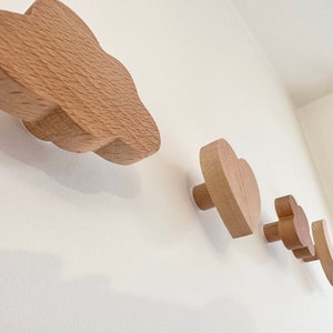 Nursery Wooden Wall Hooks - Moon, Flower, Cloud, Stars