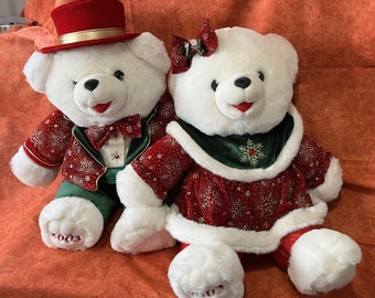 Vintage Dan Dee 2003 Christmas Teddy Bears: Snowflake Plush Pair