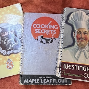 3 Promotional cookbooks. Vintage recipe books from 1930’s to 1950’s. Advertising cookbooks. Recipe collection. Advertising items. Range info