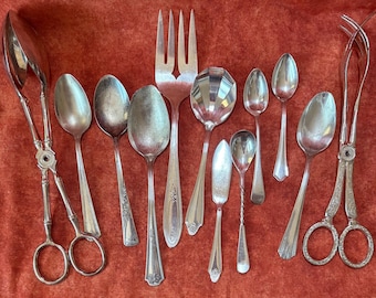 Vintage Silverplate Cutlery Set, Eclectic Flatware Collection (12 Pieces)