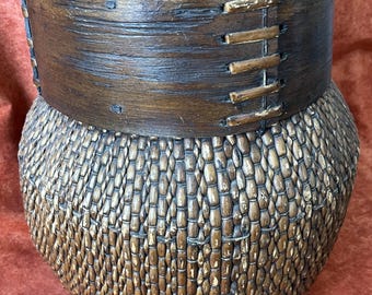 Vintage Woven Rattan Basket, Chinese Grain Rice Basket, 1910's