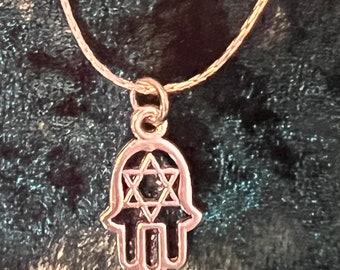 Silver Jewish Hamsa Hand Star of David Necklace 1