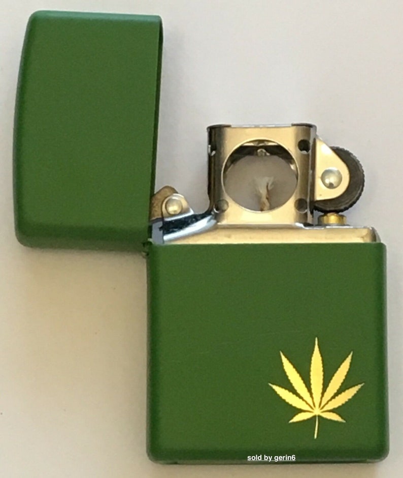 G Engraved Gold Marijuana Leaf Zippo Lighter With Pipe Insert Etsy