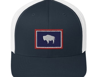 Wyoming Flag Hat - Wyoming Flag Trucker Hat - Wyoming Hat - Wyoming Trucker Hat - Buffalo Hat - Buffalo Trucker Hat - Wyoming Cap - Wyoming