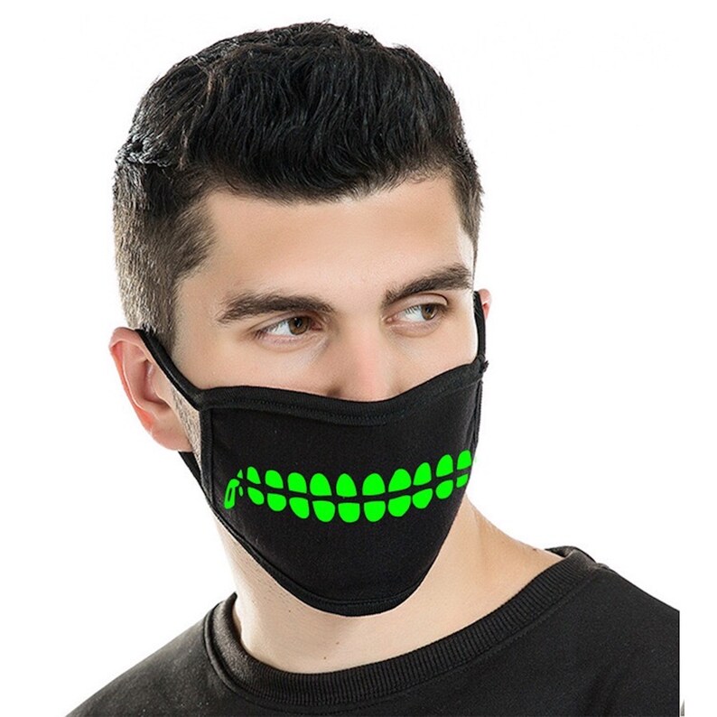 Neon Face Mask Skull Teeth Face Mask Rave Mask Black Zipper Etsy