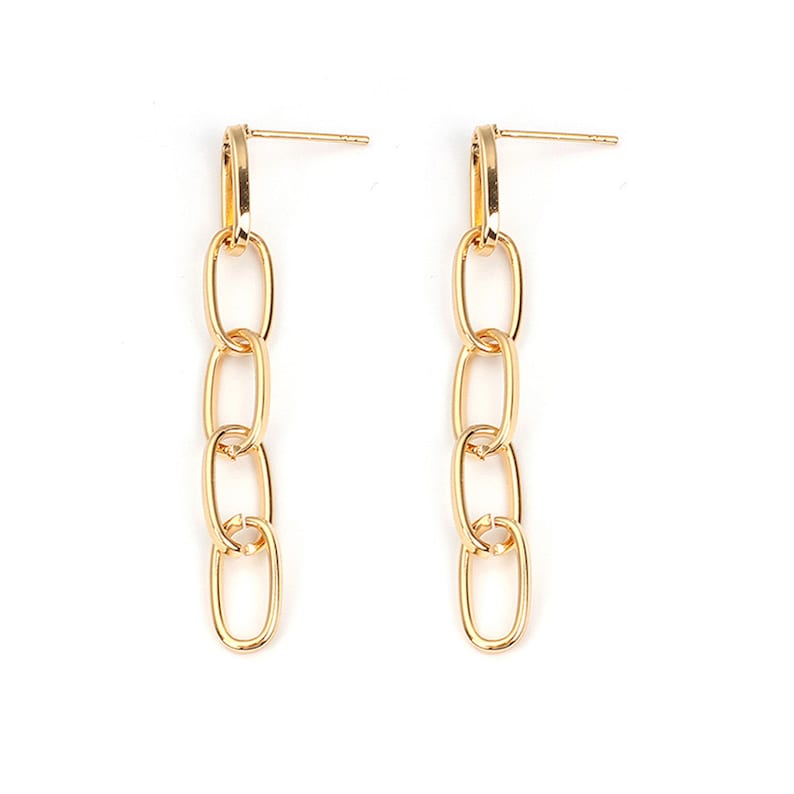 Delicate Stud Earrings Chunky Industrial Style Chain Drop Earrings Dainty Gold Studs Dangle Chain Link Earrings Gold Dangle Earrings